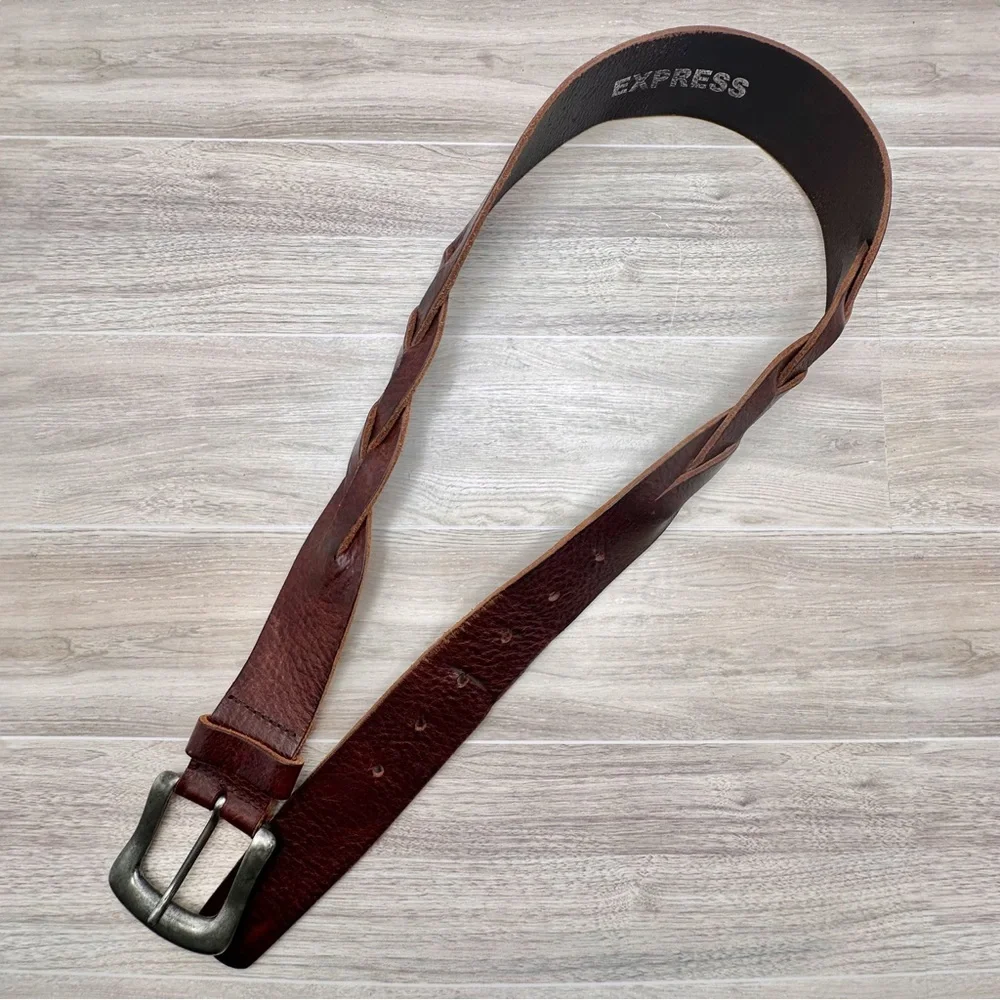 Express Women’s Chic Braided Brown Italian Leather Belt Made in England | Size S